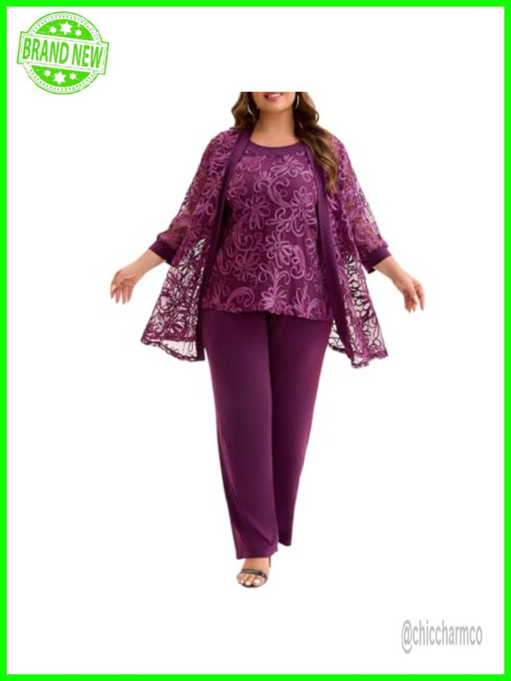 Plus Size 3 Piece Embroidered Pantsuit Set Mother of Bride